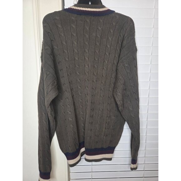 VTG Mens V-Neck Tennis Sweater Cable Knit L 100% Cotton - Picture 6 of 8
